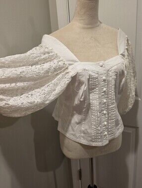 Victorian Inspired Square Neck Button Up Lace  Sleeves Coquette Cottagecore XL